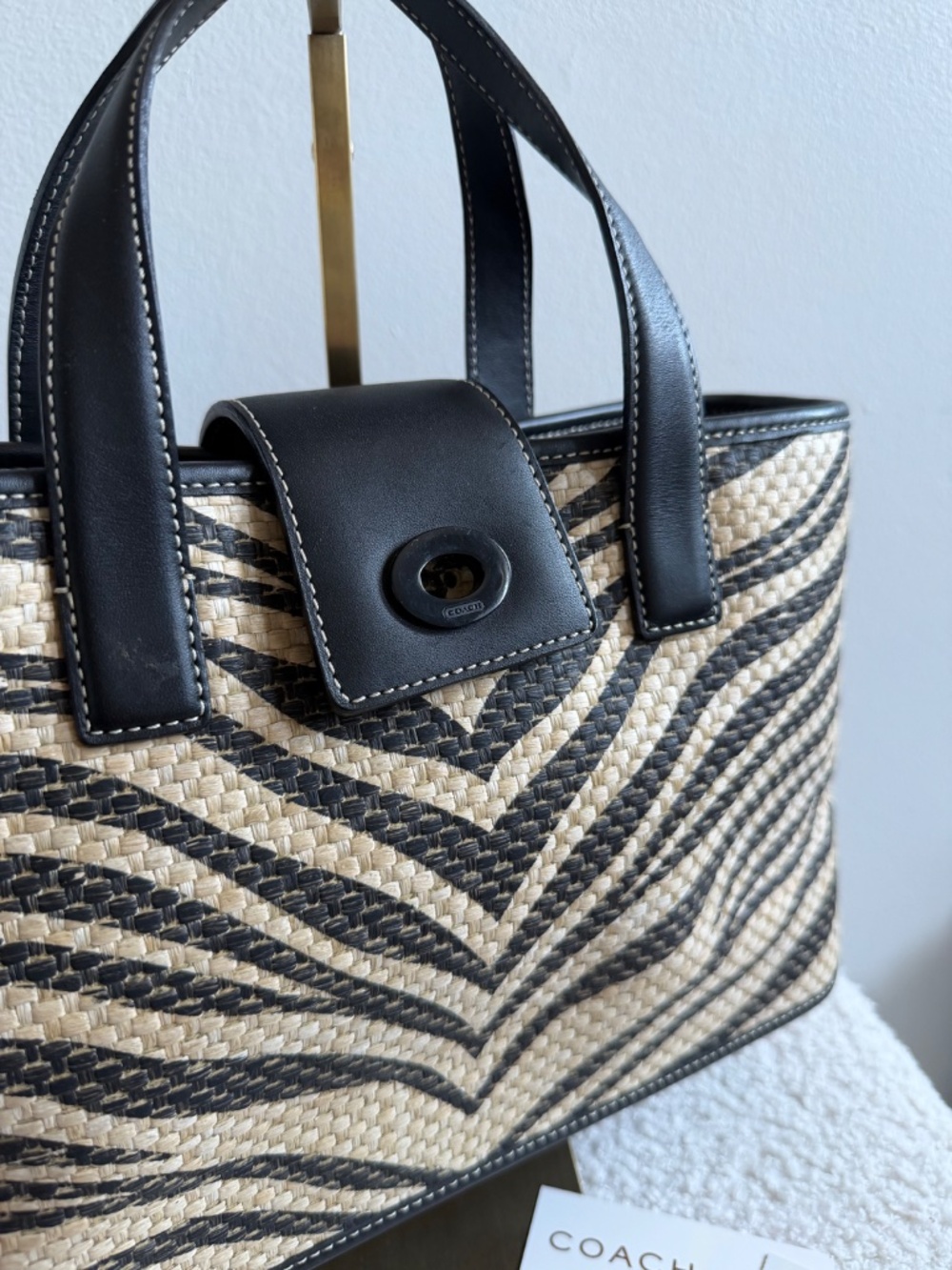 Vintage Coach Zebra Print Straw Tote *flawed* - Picture 5 of 9